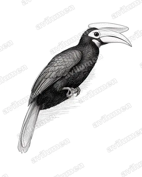 Ink illustration: Anthracoceros marchei (Palawan Hornbill)