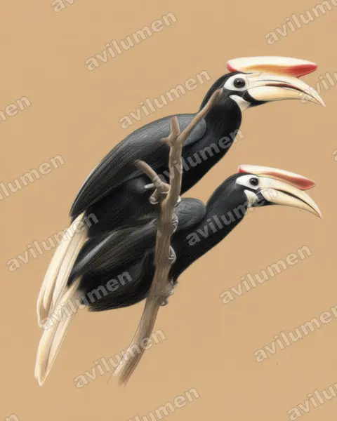 Colored pencil illustration: Anthracoceros marchei (Palawan Hornbill)
