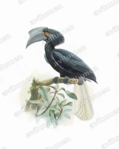 Sulu Hornbill（Anthracoceros montani）的水彩插画
