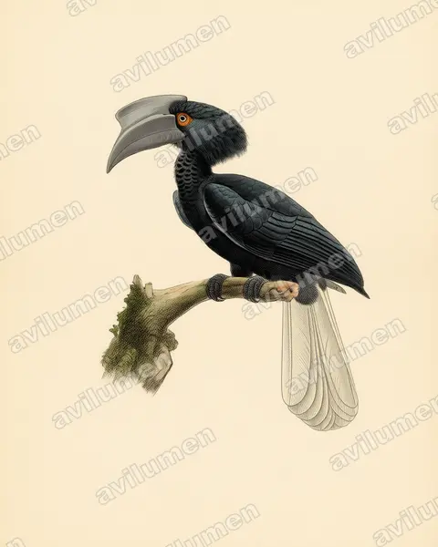 Sulu Hornbill（Anthracoceros montani）的古典图版插画