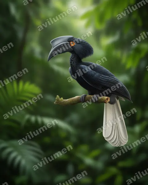 Sulu Hornbill（Anthracoceros montani）的写实插画