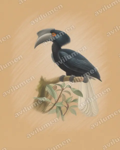 Sulu Hornbill（Anthracoceros montani）的彩色铅笔插画