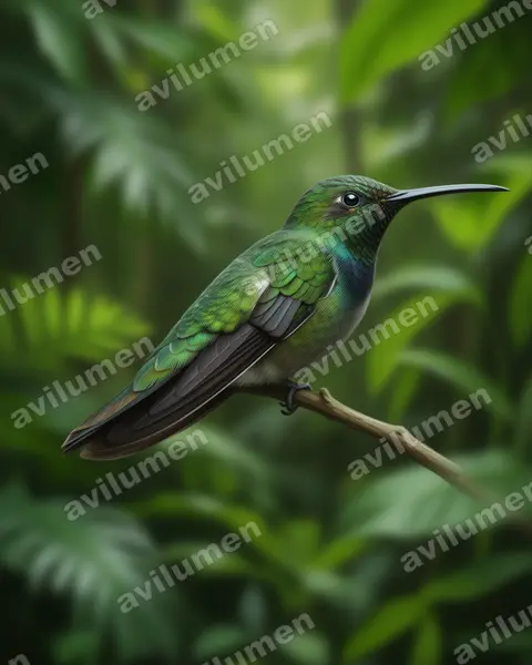 Illustration im Stil Realistisch: Puerto-Rico-Mangokolibri (Anthracothorax aurulentus)