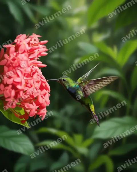 Illustration im Stil Realistisch: Dominikanermangokolibri (Anthracothorax dominicus)
