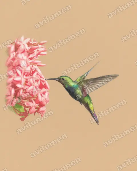 Illustration im Stil Buntstift: Dominikanermangokolibri (Anthracothorax dominicus)