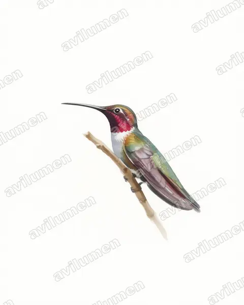 牙买加芒果蜂鸟（Anthracothorax mango）的水彩插画