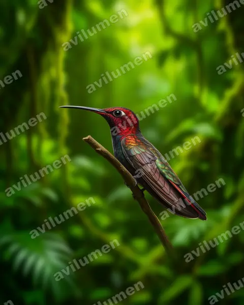 牙买加芒果蜂鸟（Anthracothorax mango）的写实插画