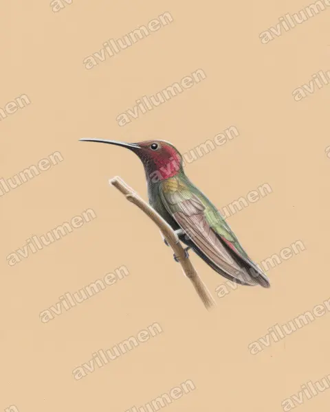 牙买加芒果蜂鸟（Anthracothorax mango）的彩色铅笔插画