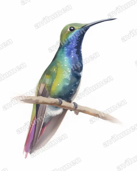 Illustration im Stil Aquarell: Schwarzbrust-Mangokolibri (Anthracothorax nigricollis)
