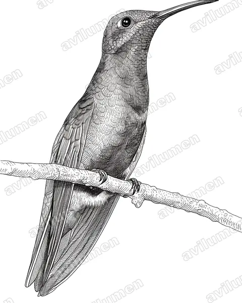 Illustration im Stil Tusche: Schwarzbrust-Mangokolibri (Anthracothorax nigricollis)