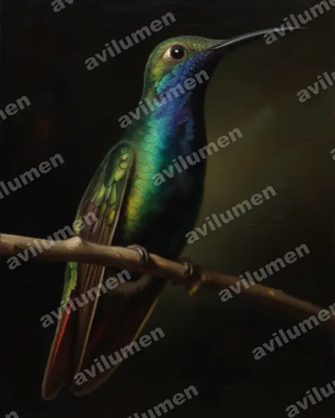 Illustration im Stil Öl: Schwarzbrust-Mangokolibri (Anthracothorax nigricollis)