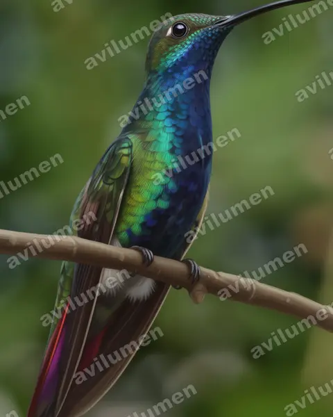 Illustration im Stil Realistisch: Schwarzbrust-Mangokolibri (Anthracothorax nigricollis)