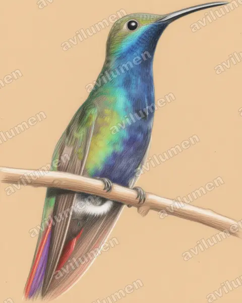 Illustration im Stil Buntstift: Schwarzbrust-Mangokolibri (Anthracothorax nigricollis)