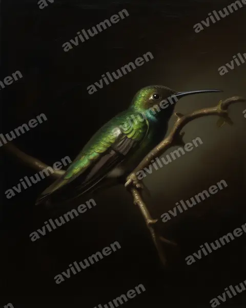 Ilustración en Óleo: Anthracothorax prevostii (Mango pechiverde​)
