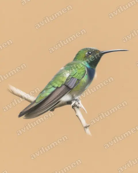Ilustración en Lápiz de color: Anthracothorax prevostii (Mango pechiverde​)