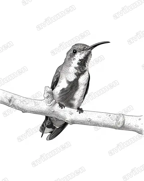 Illustration im Stil Tusche: Veragua-Mangokolibri (Anthracothorax veraguensis)