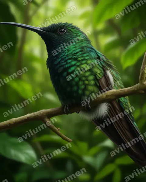 Ilustración en Realista: Anthracothorax viridigula (Mango gorgiverde​)
