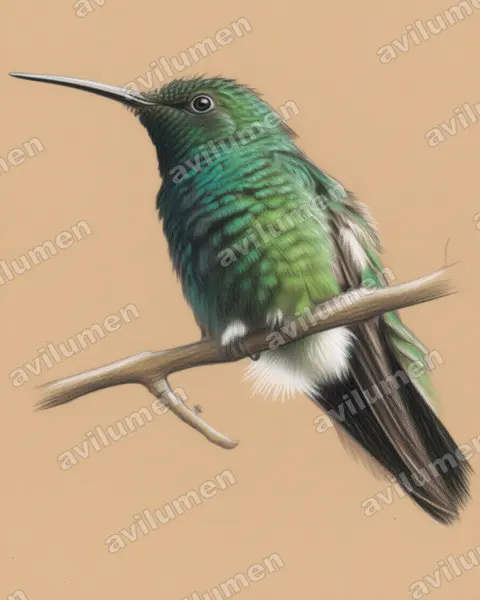 Ilustración en Lápiz de color: Anthracothorax viridigula (Mango gorgiverde​)