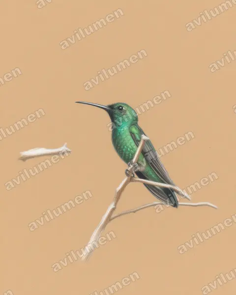 Ilustración en Lápiz de color: Anthracothorax viridis (Mango portorriqueño​)