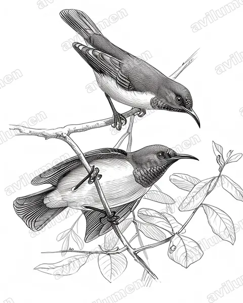 Anchieta's sunbird（Anthreptes anchietae）的钢笔墨线插画