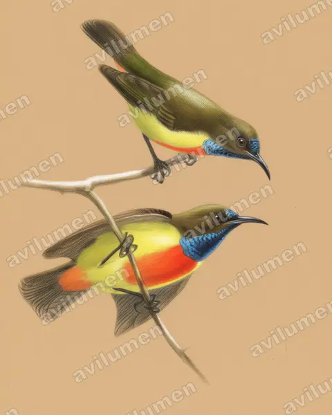 Anchieta's sunbird（Anthreptes anchietae）的彩色铅笔插画