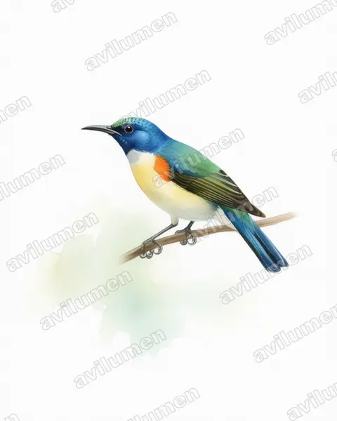 Illustration im Stil Aquarell: Violet-tailed Sunbird (Anthreptes aurantius)