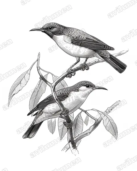 Illustration im Stil Tusche: Violet-tailed Sunbird (Anthreptes aurantius)
