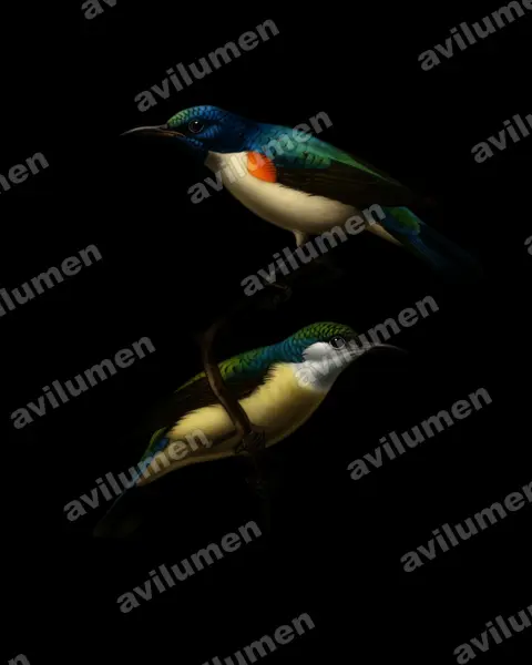 Illustration im Stil Öl: Violet-tailed Sunbird (Anthreptes aurantius)
