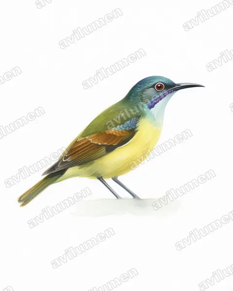Illustration im Stil Aquarell: Grey-throated Sunbird (Anthreptes griseigularis)