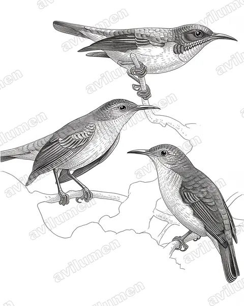 Illustration im Stil Tusche: Grey-throated Sunbird (Anthreptes griseigularis)