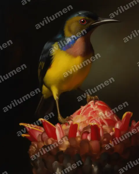 Illustration Huile : Anthreptes malacensis (Souïmanga à gorge brune)