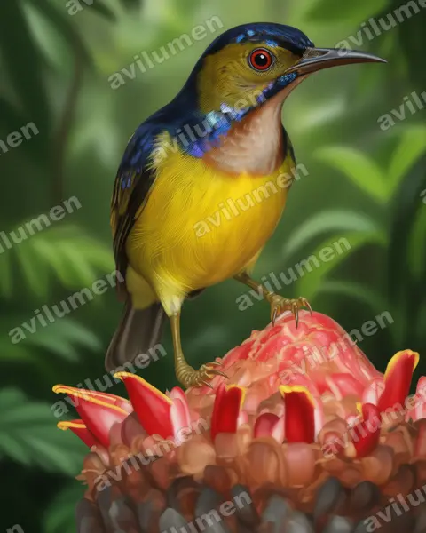 Illustration Réaliste : Anthreptes malacensis (Souïmanga à gorge brune)