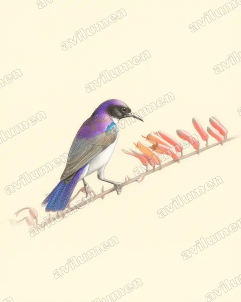 Ilustración en Lápiz de color: Anthreptes orientalis (Suimanga keniata)