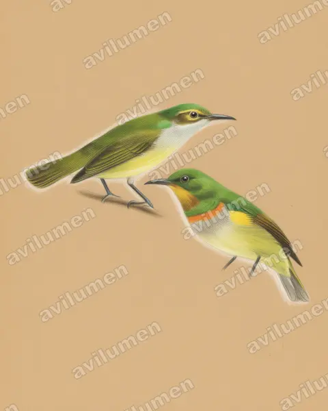 Illustration im Stil Buntstift: Grey-chinned Sunbird (Anthreptes rectirostris)
