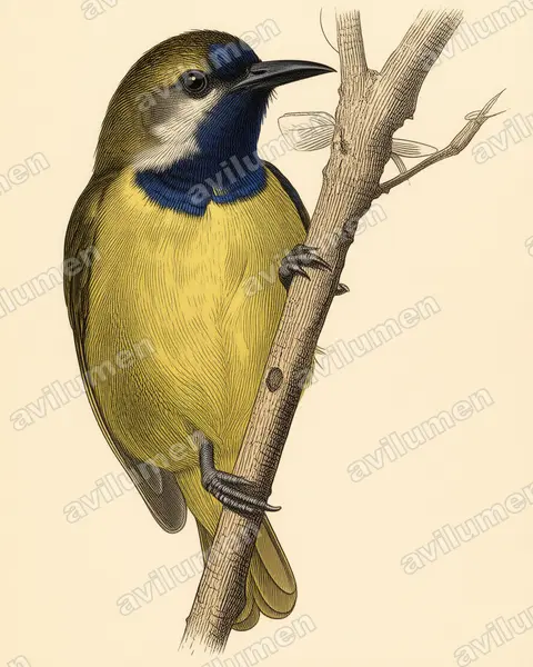 Illustration im Stil Historische Tafel: Plain-backed Sunbird (Anthreptes reichenowi)