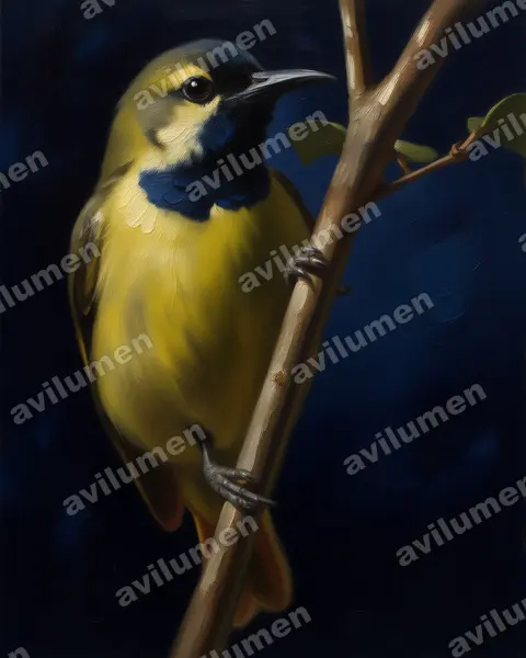 Illustration im Stil Öl: Plain-backed Sunbird (Anthreptes reichenowi)