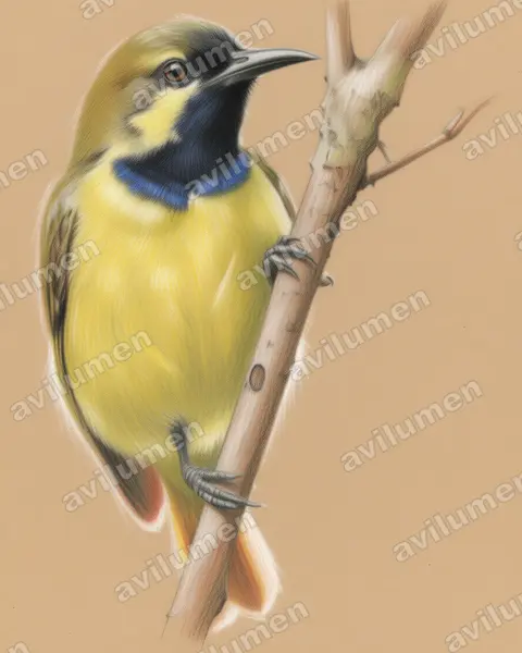 Illustration im Stil Buntstift: Plain-backed Sunbird (Anthreptes reichenowi)