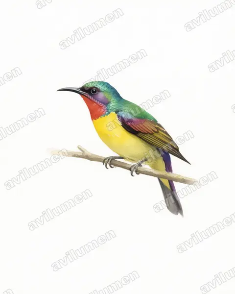 Illustration im Stil Aquarell: Red-throated Sunbird (Anthreptes rhodolaemus)