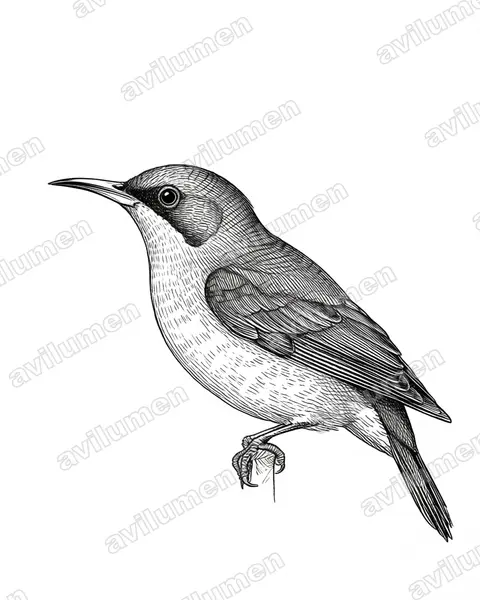 Illustration im Stil Tusche: Red-throated Sunbird (Anthreptes rhodolaemus)