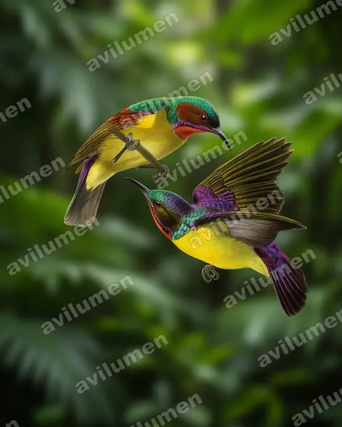 Illustration im Stil Realistisch: Red-throated Sunbird (Anthreptes rhodolaemus)