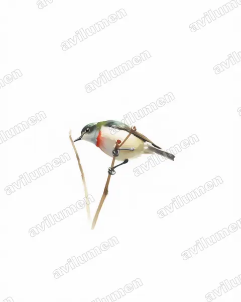 Watercolor illustration: Anthreptes rubritorques (Banded Green Sunbird)
