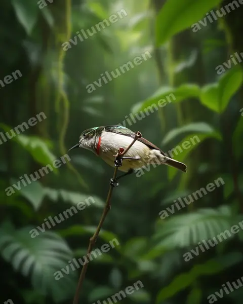 Realistic illustration: Anthreptes rubritorques (Banded Green Sunbird)
