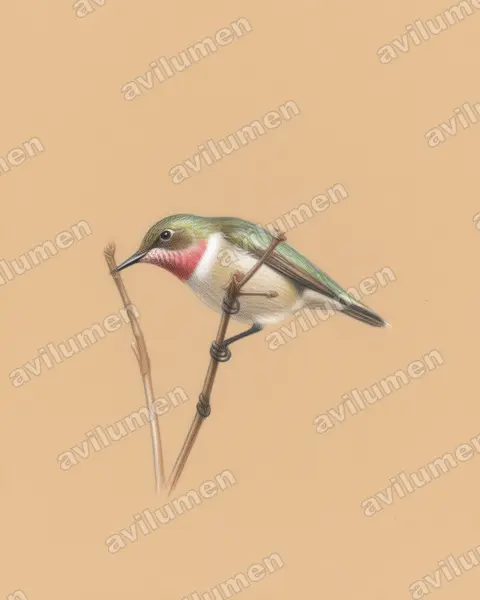 Colored pencil illustration: Anthreptes rubritorques (Banded Green Sunbird)