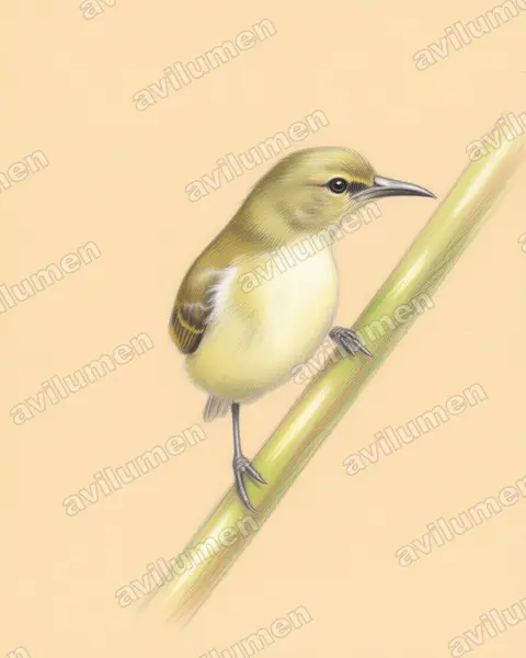 Illustration im Stil Buntstift: Little Green Sunbird (Anthreptes seimundi)