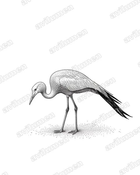 Illustration Encre : Anthropoides paradiseus (Grue de paradis)