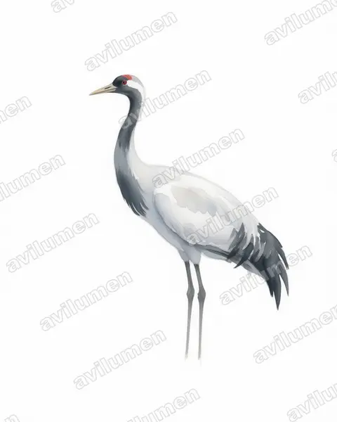 Watercolor illustration: Anthropoides virgo (Demoiselle crane)
