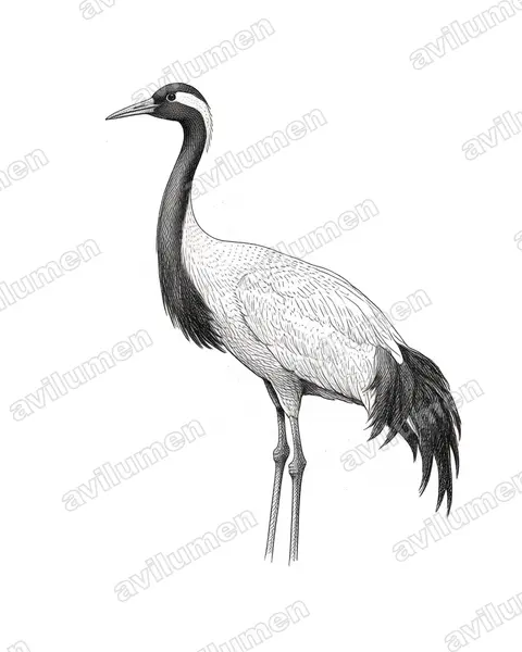 Ink illustration: Anthropoides virgo (Demoiselle crane)