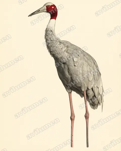 Ilustración en Lámina antigua: Antigone antigone (Grulla sarus​)