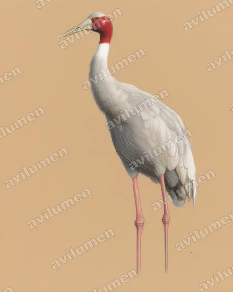 Ilustración en Lápiz de color: Antigone antigone (Grulla sarus​)