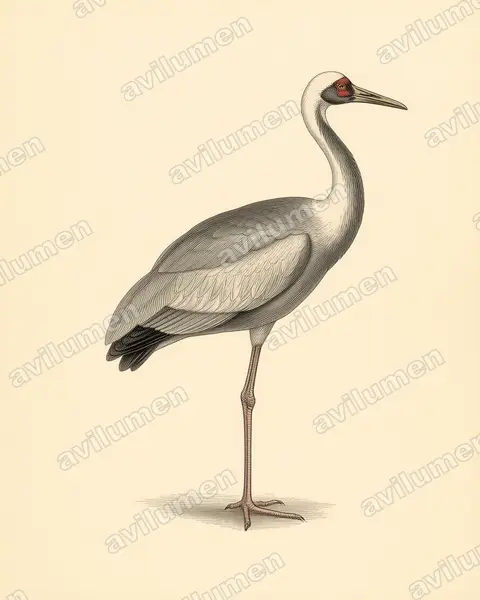 Vintage plate illustration: Antigone vipio (White-naped crane)